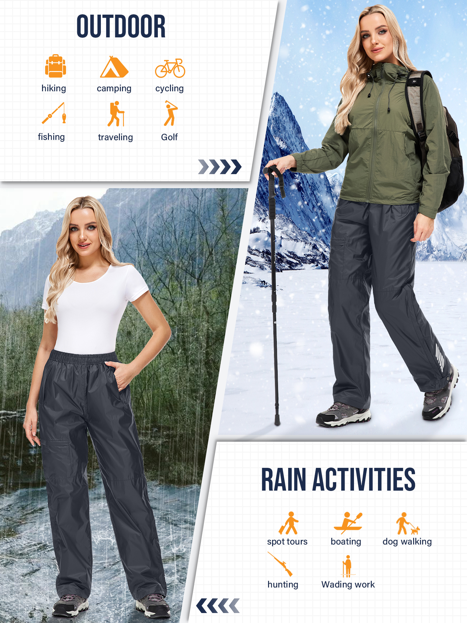 ★9/23迄sale★TFW49 RAIN WEAR PANTS Women's Rain Pants Waterproof Hiking Pants Windproof Lightweight